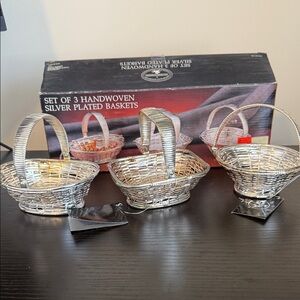 Set of Three Vintage Handwoven Silver Plated Baskets